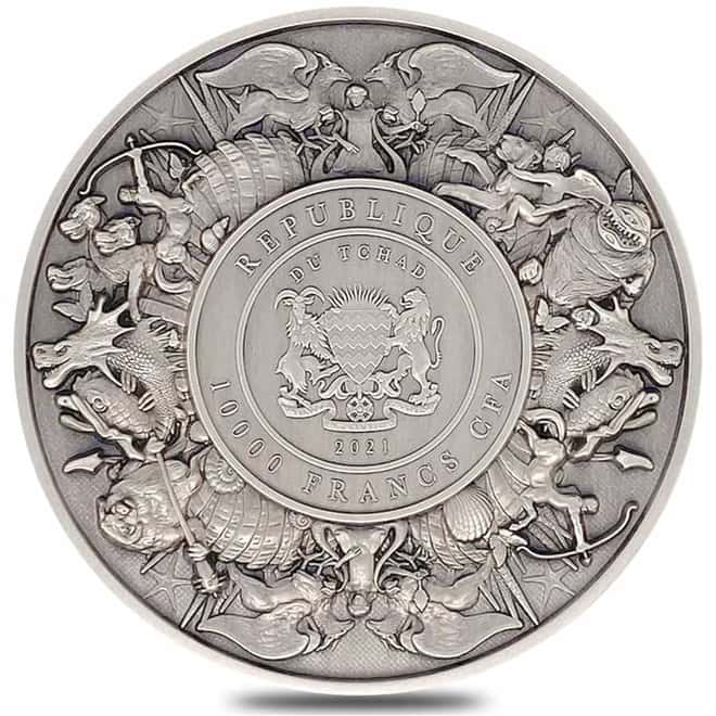 2021 Chad 2 oz Silver Mermaid & Unicorn - Antiqued High Relief Coin (w/Box)
