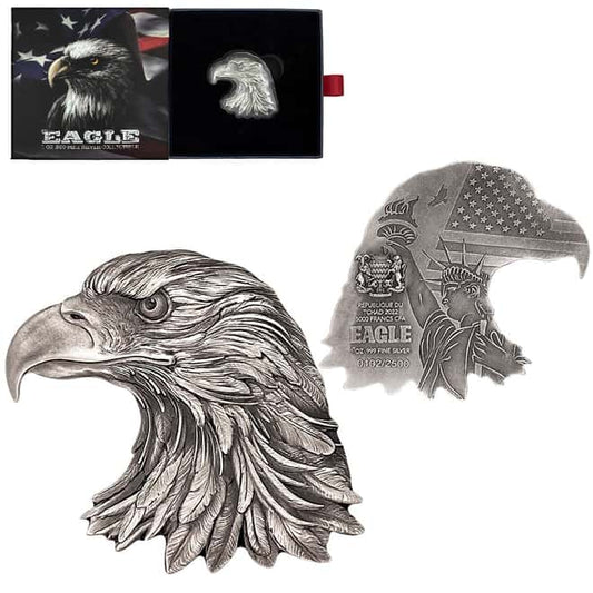 2022 Chad 1 oz Silver American Eagle Shaped High Relief Coin .999 Fine (w/Box)
