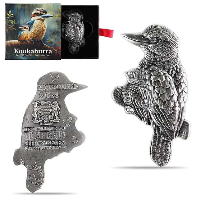 2024 Chad 1 oz Silver Kookaburra Shaped High Relief Coin .999 Fine (w/Box)