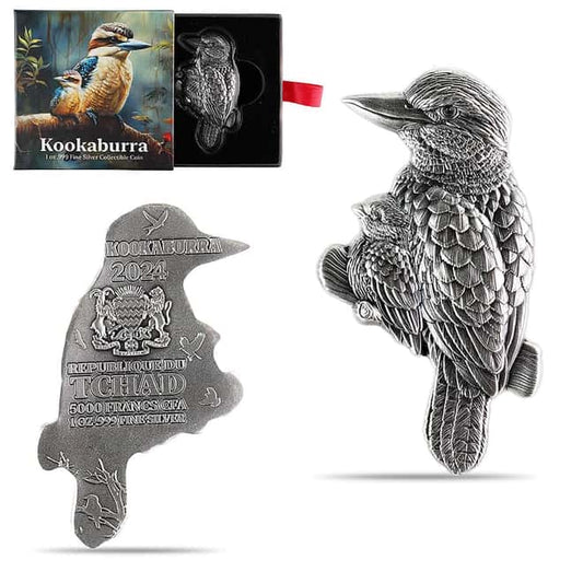 2024 Chad 1 oz Silver Kookaburra Shaped High Relief Coin .999 Fine (w/Box)